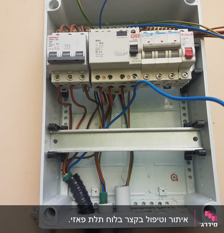 לוח חשמל עם חוטים ומפסקים חשמליים